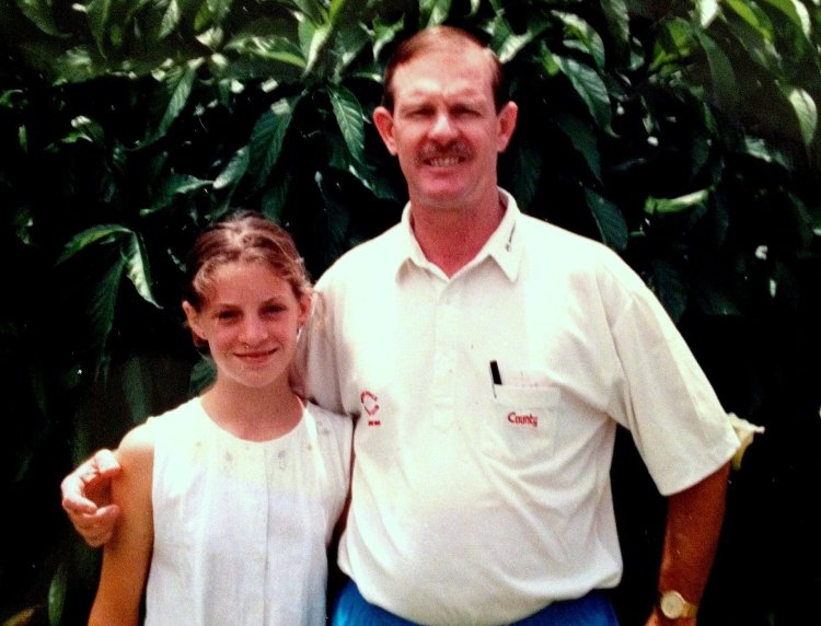 Young Nicola with her Dad at our home!