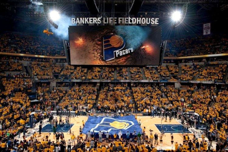 Passionate basketball fans at an Indiana Pacers game at home